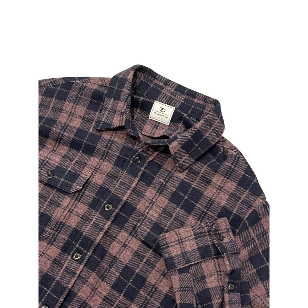 Men's 7 Diamonds Brown Black Flannel Button Up Shirt L
